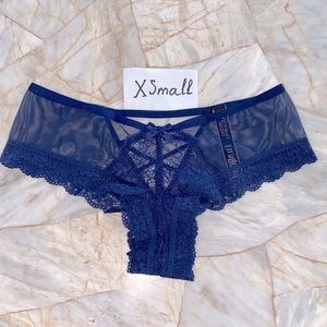 New Cheeky Panty Mesh Eyelash Chantilly Lace Trim Underwear Crisscross Back XS